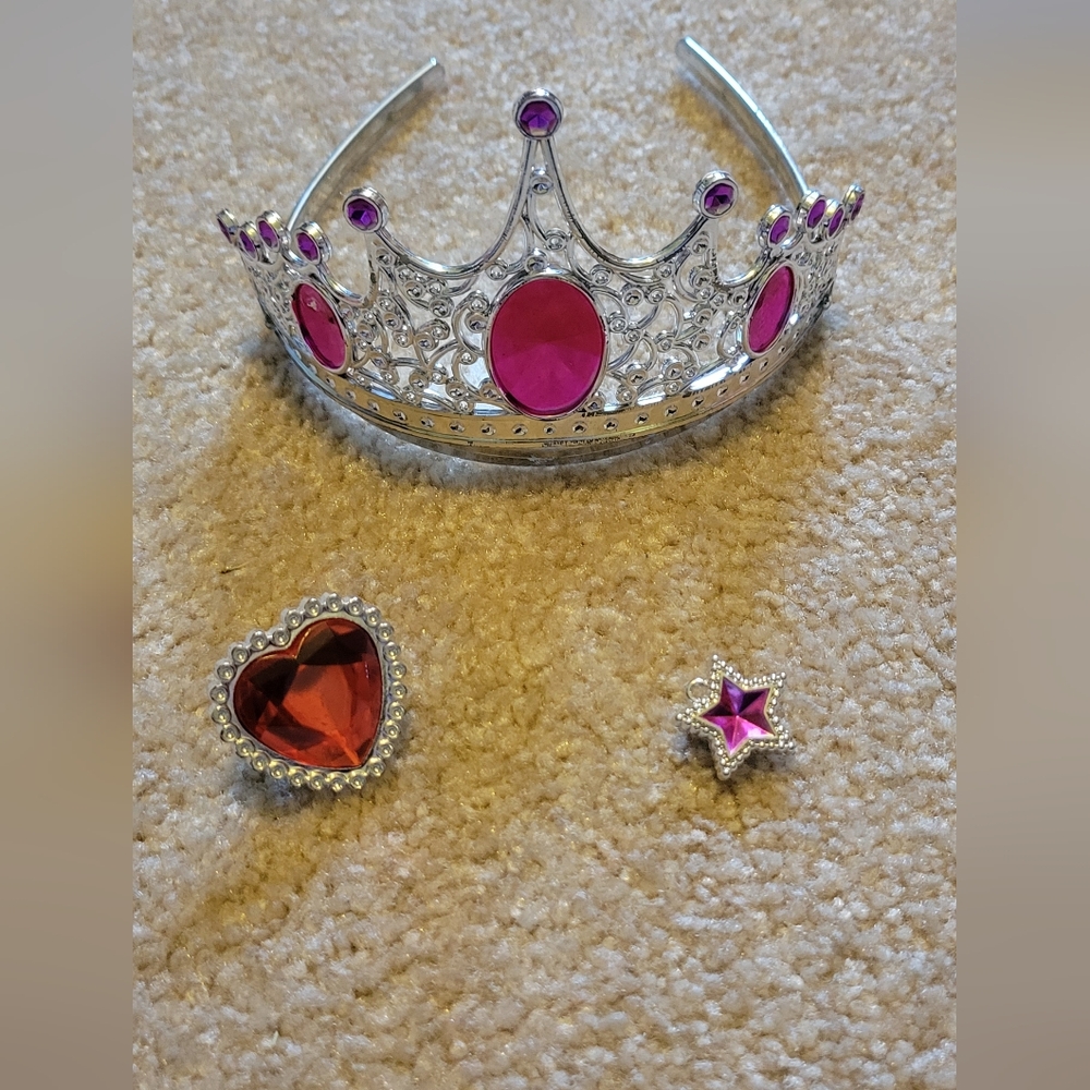 Toddler tiara, ring & hair clip. silver & pink